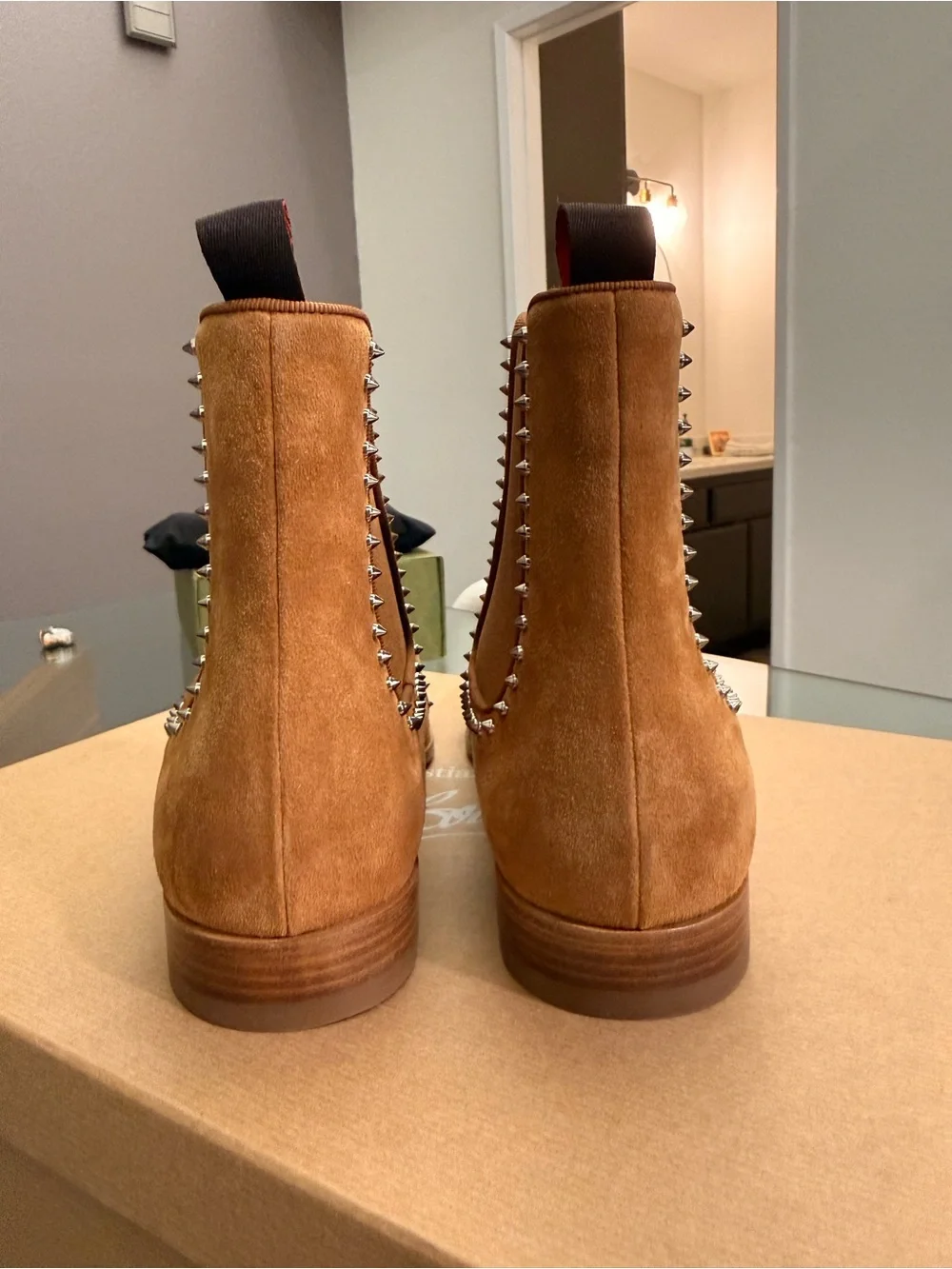 Men's Suede Chelsea Cloo Boots with Stud Detail - Tan